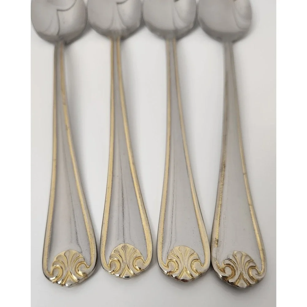Cambridge Stainless Tea Spoons Gold Trim Shell‎ Tip (Set of 4) Flatware